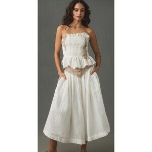 Anthropologie Culottes Pants Linen Jacquard Basque-Waist Cottagecore Boho 6 NEW